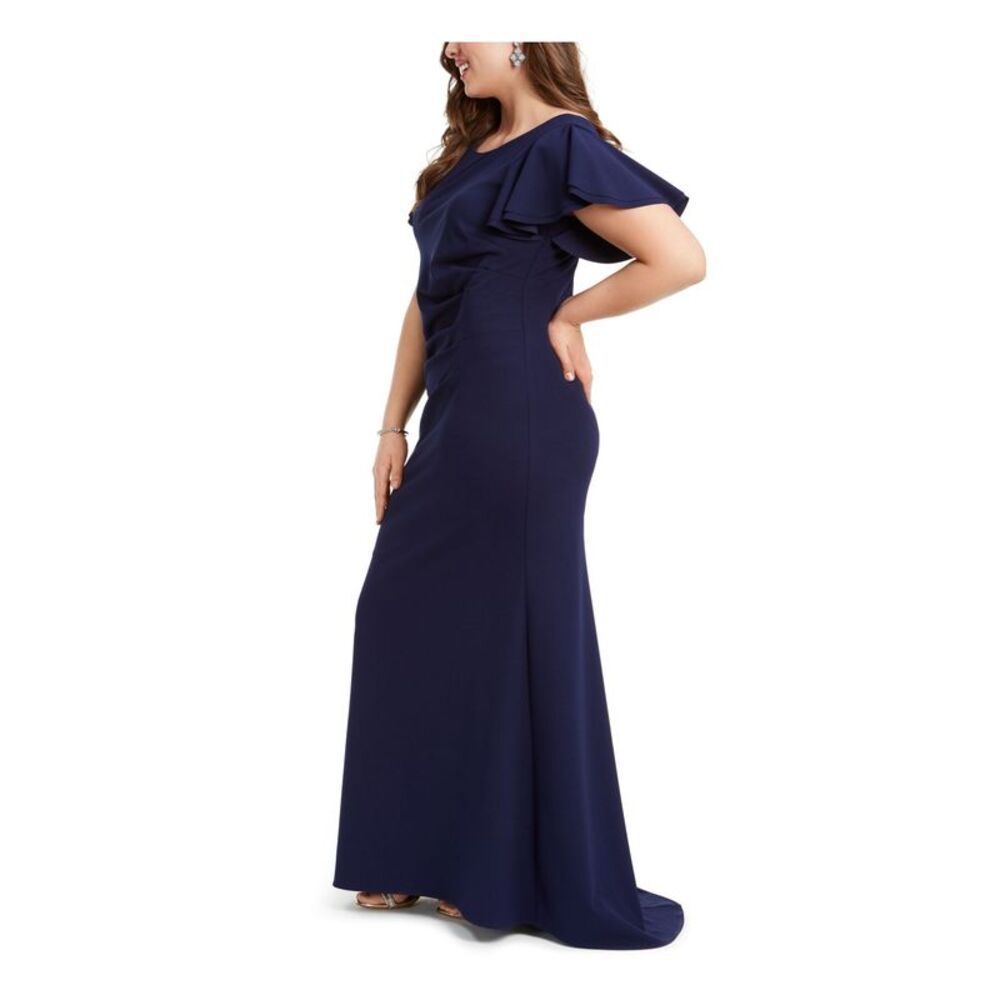 BETSY & ADAM Womens Navy V-back Scuba Crepe Flutter Sleeve Dress Plus 22W - Picture 3 of 4